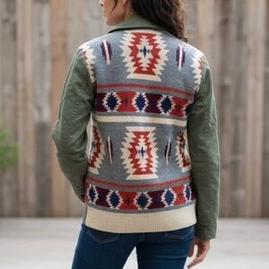 Thread & Supply Utility Jacket Sage Green Aztec Knit Back Boho Khaki Safari